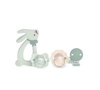 Suavinex, Canastilla Recién Nacido. Set Regalo para Bebé con: 2 Chupetes con Tetina Fisiológica SX Pro para Bebés 0/6 Meses + Chupetero + Mordedor de Silicona. (4 Pcs). Wonder, Verde