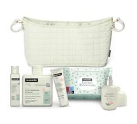 Suavinex, Canastilla Regalo Bebé Recién Nacido + Cosmética, Verde | Organizador para Carrito con: Champú 100 ml + Leche Hidratante 300 ml + Pomada Pañal + Toallitas + Colonia Infantil 50 ml