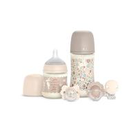Suavinex Wonderland Set Biberón Flujo Lento + Biberón Flujo Medio + 2 Chupetes 0-6m + Chupetero Beige