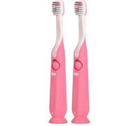 Suavinex, Cepillo de Dientes Infantil, para Bebés y Niños de 2 a 6 Años, Cerdas Suaves en Forma de Óvalo, Ideal Molares, Mango Ergonómico y Antideslizante, Ventosa en la Base, Raspador Lingual, Rosa