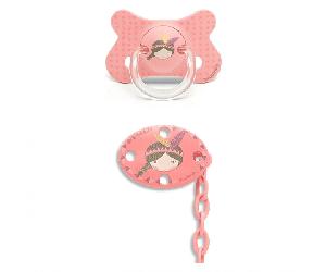 Suavinex Chupete de Silicona Fisiológico 4-18m + Clip Indio Rosa