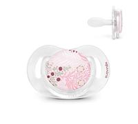 Suavinex, Chupete para Bebés +18 Meses, Tetina Fisiológica de Silicona SX Pro, Plana, Simétrica y Flexible, Respeta el Desarrollo Bucodental, con Anilla, Escudo Transparente, Poetry Rosa