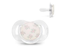 Suavinex, Chupete para Bebés 6/18 Meses, Tetina Fisiológica de Silicona SX Pro, Plana, Simétrica y Flexible, Respeta el Desarrollo Bucodental, con Anilla, Escudo Transparente, Poetry Rosa