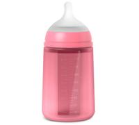Suavinex, Biberón con Botella de Silicona de 240 ml, con Tetina Fisiológica SX Pro de Silicona, con válvula Anticólico, Biberón de Flujo Medio (M). Para Bebés +3 Meses. Colour Essence, Fuchsia