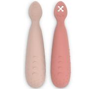 Suavinex, Pack de 2 Precucharas de Aprendizaje, Cucharas BLW de Silicona, con Mango Antideslizante y Punta Plana Texturizada, Ergonómicas, Forma Simétrica, Aptas Lavavajillas, +6 Meses, Rosa, 2 Uds