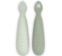 Suavinex, Pack de 2 Precucharas de Aprendizaje, Cucharas BLW de Silicona, con Mango Antideslizante y Punta Plana Texturizada, Ergonómicas, Forma Simétrica, Aptas Lavavajillas, +6 Meses, Verde, 2 Uds