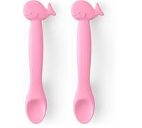 Suavinex, Cuchara de Silicona para Bebés +4 meses, Cuchara de Aprendizaje Flexible con Mango Largo. Cuchara Suave y Blanda para Encías Sensibles. Apta para lavavajillas. Diseño Ballena, Rosa