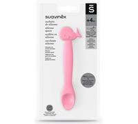 Suavinex, Cuchara de Silicona para Bebés +4 meses, Cuchara de Aprendizaje Flexible con Mango Largo. Cuchara Suave y Blanda para Encías Sensibles. Apta para lavavajillas. Diseño Ballena, Rosa