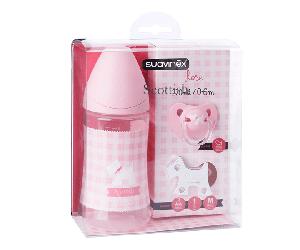 Suavinex Kit Biberón Silicona 0-6m + Chupete + Clip Chupete Rosa