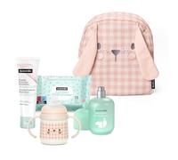 Suavinex, Mochila Guardería para Bebés, Canastilla - Regalo para Bebé con: Baby Cologne Memories 100 ml + Crema Pañal 50 ml + Pack 25 Toallitas Dermohidratantes + Taza de Aprendizaje, Conejo, Rosa