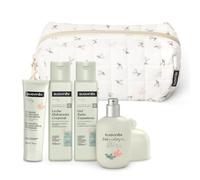 Suavinex, Neceser Bebé, Canastilla Recién Nacido con Cosmética Pediátrica | Set Regalo con Colonia Bebés 50 ml + Leche Hidratante 100 ml + Gel Baño 100 ml + Pomada Pañal 30 ml, Formato Viaje, Beige