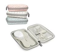 Suavinex, Neceser Set Manicura para Bebés, +0M, Kit Cuidado del Bebé con Cepillo, Peine, Cepillo Dental, Tijeritas, Lima y Cortaúñas. Neceser Impermeable con Cremallera, Gris