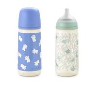 Suavinex, Pack 2 Biberones con Tetina SX Pro Flujo Denso (L), 360 ml, Azul | Anticólicos, Tetina Fisiológica de Silicona, para Líquidos Densos, Apto Papillas Líquidas, de Boca Ancha, Bebés +6 Meses