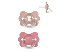 Suavinex, Pack 2 Chupetes Bebés 6/18 Meses, con Tetina Fisiológica de Silicona SX Pro, Simétrica, Plana y Flexible, Respeta el Desarrollo Bucodental, con Anilla, Evita Rozaduras, Wonder Rosa