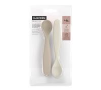 Suavinex, Pack 2 Cucharas para Bebés de Aprendizaje. Cucharas Infantiles. Aptas Encías Sensibles. Con Mango Largo. Ideal Papillas y Potitos. Aptas Lavavajillas. Ergonómicas. Bebés +6 Meses, Beige