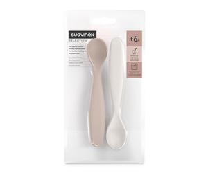 Suavinex, Pack 2 Cucharas para Bebés de Aprendizaje. Cucharas Infantiles. Aptas Encías Sensibles. Con Mango Largo. Ideal Papillas y Potitos. Aptas Lavavajillas. Ergonómicas. Bebés +6 Meses, Rosa