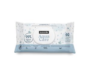 Suavinex, Pack 60 Toallitas Aqua Care para Bebés, Toallitas Húmedas 99% Agua, 0% Alcohol y Perfumes, 100% Fibra Vegetal, Hidratan y Protegen, Aptas para Pieles Ultrasensibles