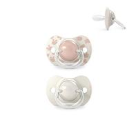 Suavinex, Pack de 2 Chupetes para Bebés 6/18 Meses, con Tetina Fisiológica de Silicona SX Pro Simétrica, Plana y Flexible, Respeta el Desarrollo Bucodental, Birdies Rosa