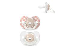 Suavinex, Pack de 2 Chupetes que Brillan en la Oscuridad, Bebés 6/18 Meses, para Dormir, con Anilla Fluorescente y Tetina Fisiológica SX Pro de Silicona, Plana y Flexible, Rosa