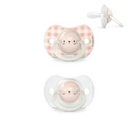 Suavinex, Pack de 2 Chupetes que Brillan en la Oscuridad, Chupetes Fluorescentes para Bebés 6/18 Meses, con Tetina Fisiológica SX Pro de Silicona, Plana y Flexible, Night and Day, Rosa