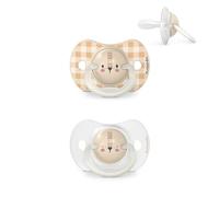 Suavinex, Pack de 2 Chupetes que Brillan en la Oscuridad, Chupetes Fluorescentes para Dormir, para Bebés 6/18 Meses, con Tetina Fisiológica SX Pro de Silicona, Plana y Flexible, Night and Day, Beige