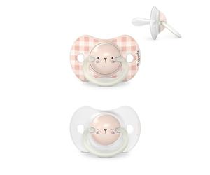 Suavinex, Pack de 2 Chupetes que Brillan en la Oscuridad, Chupetes Fluorescentes para Dormir, para Bebés 0/6 Meses, con Tetina Fisiológica SX Pro de Silicona, Plana y Flexible, Night and Day, Rosa