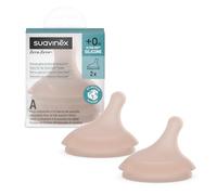 Suavinex - Pack de 2 Tetinas para el Biberón Anticólicos Zero Zero, Repuesto de 2 Tetinas de Flujo Adaptable (A), Se Adapta a la Fuerza de Succión del Bebé, Tetina Lactancia Mixta, +0 Meses, Deep