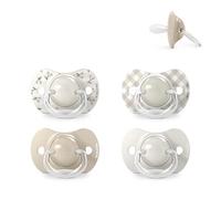 Suavinex, Pack de 4 Chupetes para Bebés 0-6 Meses y Recién Nacidos, con Tetina Fisiológica de Silicona SX Pro Simétrica, Plana y Flexible, Respeta el Desarrollo Bucodental, Birdies y Wild&Free, Beige