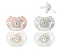 Suavinex, Pack de 4 Chupetes que Brillan en la Oscuridad, Bebés 0/6 Meses y Recién Nacidos, para Dormir, con Anilla Fluorescente y Tetina Fisiológica SX Pro de Silicona, Plana y Flexible, Rosa
