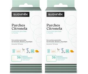 Suavinex, Parches de Citronela para Bebés, Niños y Adultos, Hasta 12 H de Duración, Parches Adhesivos Transparentes para Textiles y Superficies, No Manchan, Fácil de Usar, 36 uds (Paquete de 2)
