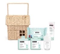 Suavinex, Regalo Bebé Recien Nacido, Canastilla Bebé con Maleta de Mimbre en Forma de Casita. Incluye: Baby Cologne 100 ml + Gel - Champú Espumoso + Loción Corporal + Pomada del Pañal + Toallitas