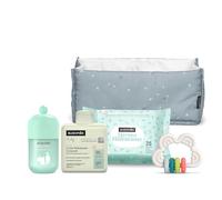 Suavinex, Regalo Bebé Recién Nacido, Canastilla Bebé con Organizador con: Leche Hidratante 300 ml + Colonia Bebés Baby Cologne Memories 100 ml + Toallitas Dermohidratantes + Mordedor Silicona, Azul
