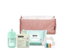 Suavinex, Regalo Bebé Recién Nacido, Canastilla Bebé con Organizador con: Leche Hidratante 300 ml + Colonia Bebés Baby Cologne Memories 100 ml + Toallitas Dermohidratantes + Mordedor Silicona, Rosa
