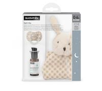 Suavinex, Regalo Bebé Recién Nacido, Canastilla con: Doudou Bebé + Chupete para Dormir, Brilla en la Oscuridad, para Bebés 0/6 Meses con Tetina Fisiológica SX Pro + Aceite de Masaje Hidratante