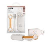 Suavinex, Set Cuchara y Estuche Portacucharas y Sujeta-baberos, para Comer Fuera de Casa, Cubiertos para Llevar, con Cuchara de Aprendizaje, Apto Lavavajillas, Bebés +4 Meses, Diseño Wonderland, Beige