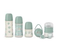 Suavinex, Set Premium Recién Nacido. Biberones de 150 ml/270 ml/360 ml + Chupete 0-6 Meses con Tetina Fisilógica SX Pro + Dosificador de Leche + Portachupetes Duo + Broche Pinza. Verde