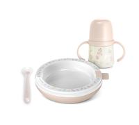 Suavinex, Vajilla Bebés con Plato Térmico, Mantiene la Comida Caliente. Incluye: Cuchara de Silicona + Vaso de Aprendizaje con Asas y Boquilla de Silicona + Plato Térmico, +6 Meses, Wild&Free, Rosa