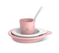 Suavinex, Vajilla para Bebés, Set de Platos de Aprendizaje, +6 Meses, Vajilla Infantil Apta Para Lavavajillas y Microondas. Incluye: Vaso + Plato Llano + Bol + Cuchara. Bears Rosa