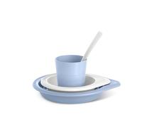 Suavinex, Vajilla para Bebés, Set de Platos de Aprendizaje, +6 Meses, Vajilla Infantil Apta Para Lavavajillas y Microondas. Incluye: Vaso + Plato Llano + Bol + Cuchara. Wild&Free Azul