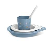 Suavinex, Vajilla para Bebés, Set de Platos de Aprendizaje, +6 Meses, Vajilla Infantil Apta Para Lavavajillas y Microondas. Incluye: Vaso + Plato Llano + Bol + Cuchara. Bears Azul