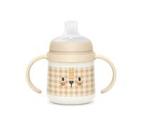 SUAVINEX, Vaso Aprendizaje Bebé, Biberón con Asas que Brilla en la Oscuridad, con Boquilla Antiderrame de Silicona y Válvula Anti-Cólico, para Bebés +6 Meses, Ideal para Usar por la Noche, Beige