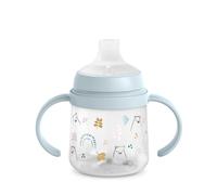 Suavinex, Vaso Aprendizaje Bebé con Boquilla de Silicona y Asas, Biberón con Asas, con Sistema Anticólico, Tapa Protectora, Vaso Antiderrame, 150 ml, para Bébés +6 Meses, Apto Lavavajillas, Bears Azul