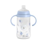 Suavinex, Vaso Aprendizaje Bebé con Boquilla de Silicona y Asas, Biberón con Sistema Anticólico, Tapa Protectora, Vaso Antiderrame, 270 ml, para Bébés +6 Meses, Apto Lavavajillas, Wild&Free Azul