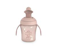 Suavinex, Vaso Aprendizaje Bebé con Boquilla Rígida Antidesgarro, ideal Procesos de Dentición, Biberón con Asas, Tapa Protectora Abatible, Vaso Antiderrame, 200 ml, +6 Meses, Apto Lavavajillas, Rosa
