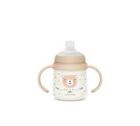 Suavinex, Vaso Aprendizaje Bebé, Taza Antiderrame, Biberón con Asas que Brilla en la Oscuridad, con Boquilla de Silicona y Válvula Anticólico, Ideal para Usar por la Noche, +6 Meses, Wild&Free Beige