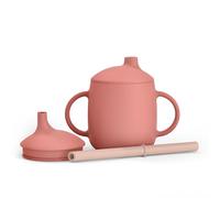 Suavinex, Vaso Aprendizaje de Bebé 3 en 1: Biberón con Boquilla + Vaso con Pajita + Taza, Antiderrame de Silicona, con Asas, Apto Lavavajillas y Microondas, Taza para Bebés +6 Meses, Rosa