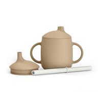 SUAVINEX, Vaso Aprendizaje de Bebé 3 en 1: Taza con Boquilla + con Pajita + Taza, Vaso Antiderrame de Silicona, con Asas, Apto Lavavajillas y Microondas, para Bebés +6 Meses, Beige