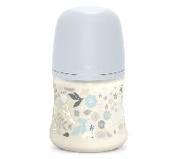 Suavinex, Biberón de 150 ml, con Tetina Fisiológica SX Pro de Silicona, con Válvula Anticólico. Biberón con Tetina de Flujo Lento (S). Bebés +0 Meses y Recién Nacidos. Wonderland, Flores, Azul