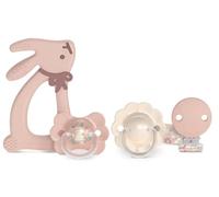 Suavinex, Canastilla Recién Nacido. Set Regalo para Bebé con: 2 Chupetes con Tetina Fisiológica SX Pro para Bebés 0/6 Meses + Chupetero + Mordedor de Silicona. (4 Pcs). Wonder, Rosa