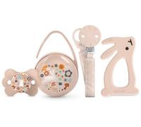 Suavinex, Regalo Recién Nacido. Set Regalo Bebé con: Chupete con Tetina Fisiológica SX Pro para Bebés 0/6 Meses + Chupetero + Portachupetes Duo + Mordedor de Silicona. (4 Pcs). Wonderland, Rosa